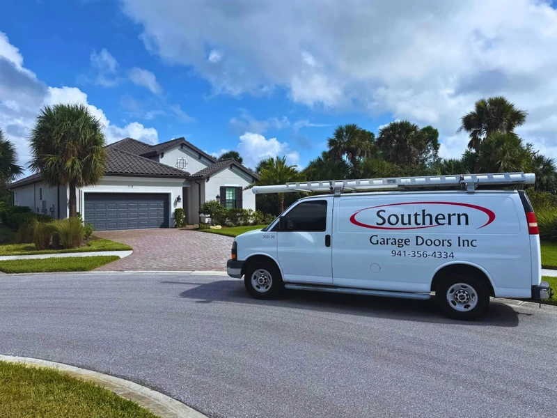 Southern Garage Doors Inc. service van at a Sarasota home