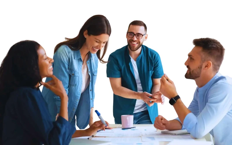A team working together around a shared table