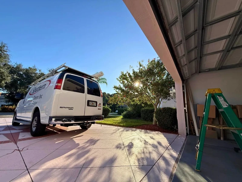 Southern Garage Doors van arriving at a home — a steady hand on site