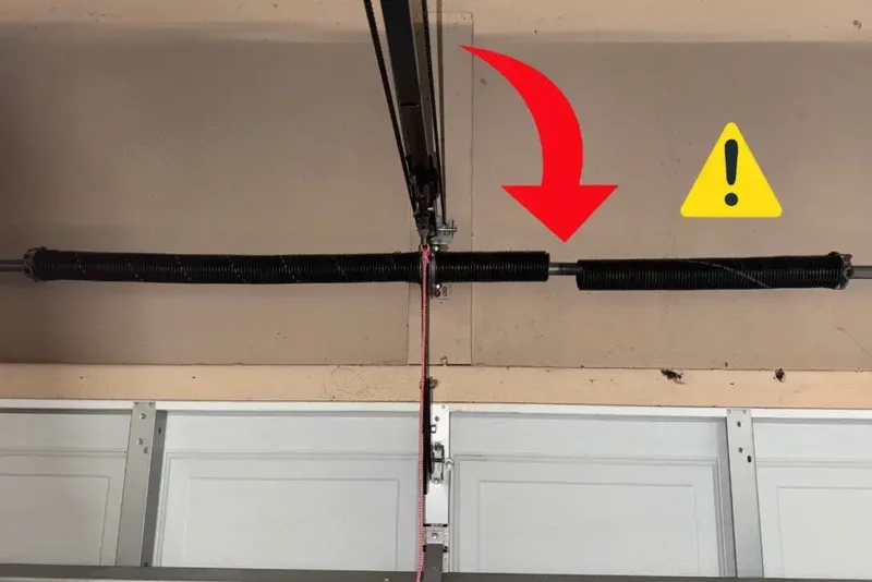 Damaged torsion spring in a garage door system